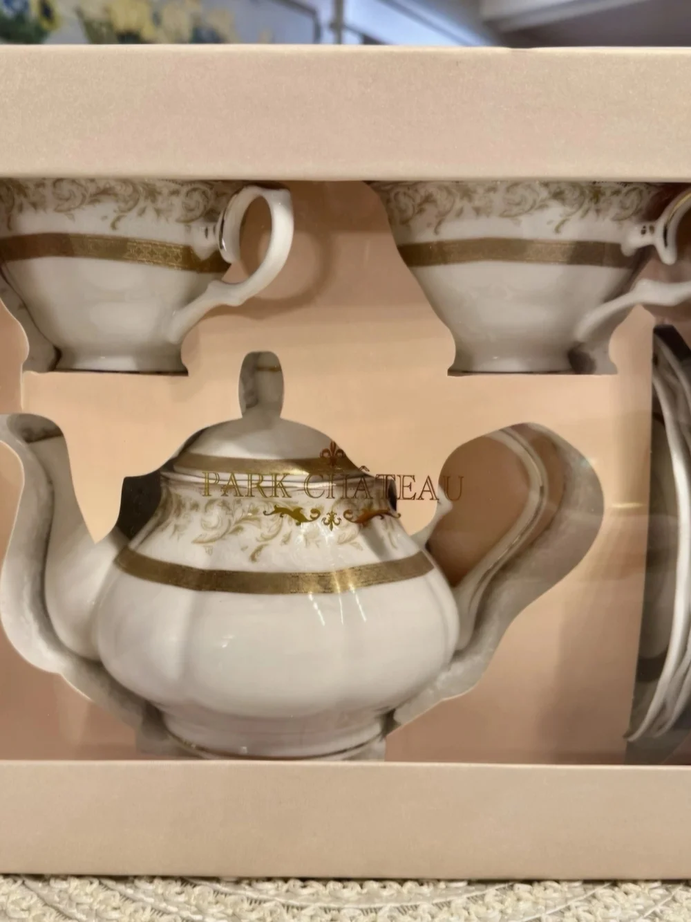 Park Chateau White and Gold Porcelain Tea Set - Classic  Teapot Cups Saucers